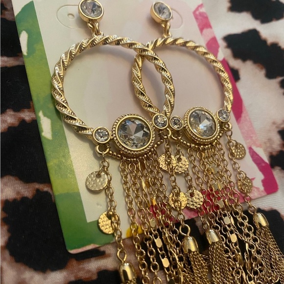 Lilly Pulitzer Gold Dangle Earrings w/ Cubic Zirconia Accents - Picture 2 of 2